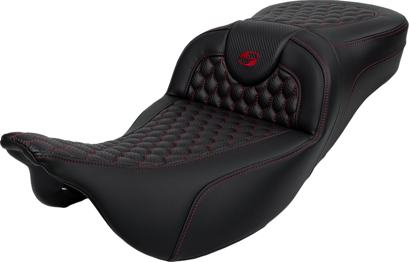 Saddlemen Roadsofa Red Honeycomb Extended Gel Seat for 2008-2025 Harley Touring