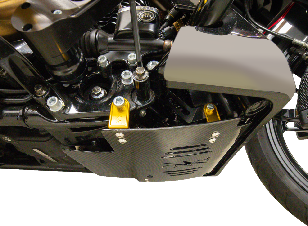 Thrashin Carbon Fiber Gold Skid Plate fits 2023-2025 Harley Street Road Glide