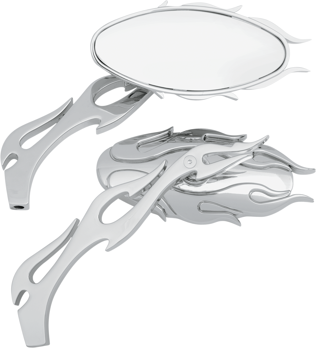 Drag Specialties Chrome Oval Flame Motorcycle Mirrors fits Harley FLST FXD FLHR