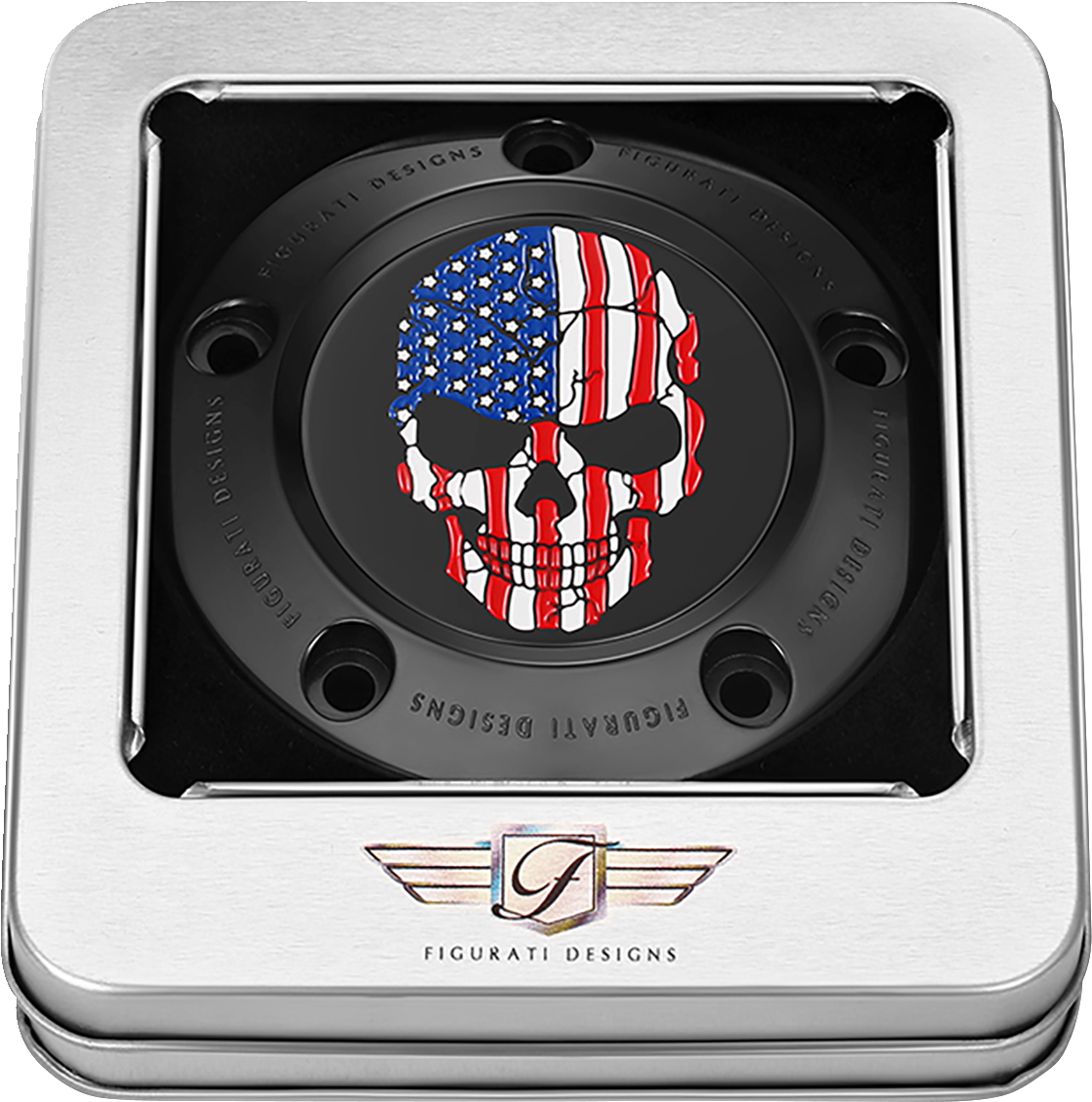 Figurati Designs Skull American Flag Black Timing Cover for 1999-2017 Harley