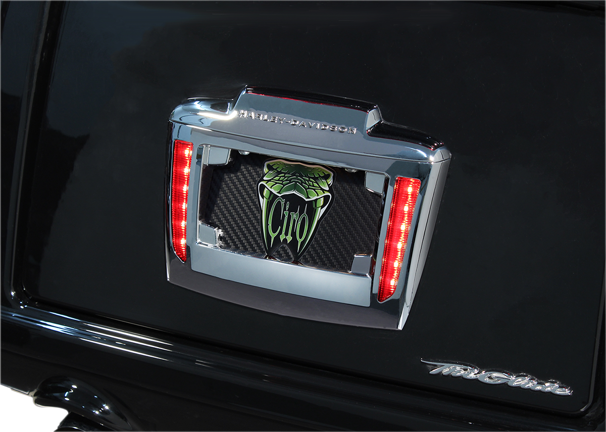 Ciro Chrome Motorcycle LED License Plate Frame 2009-2024 Harley Trike Tri Glide
