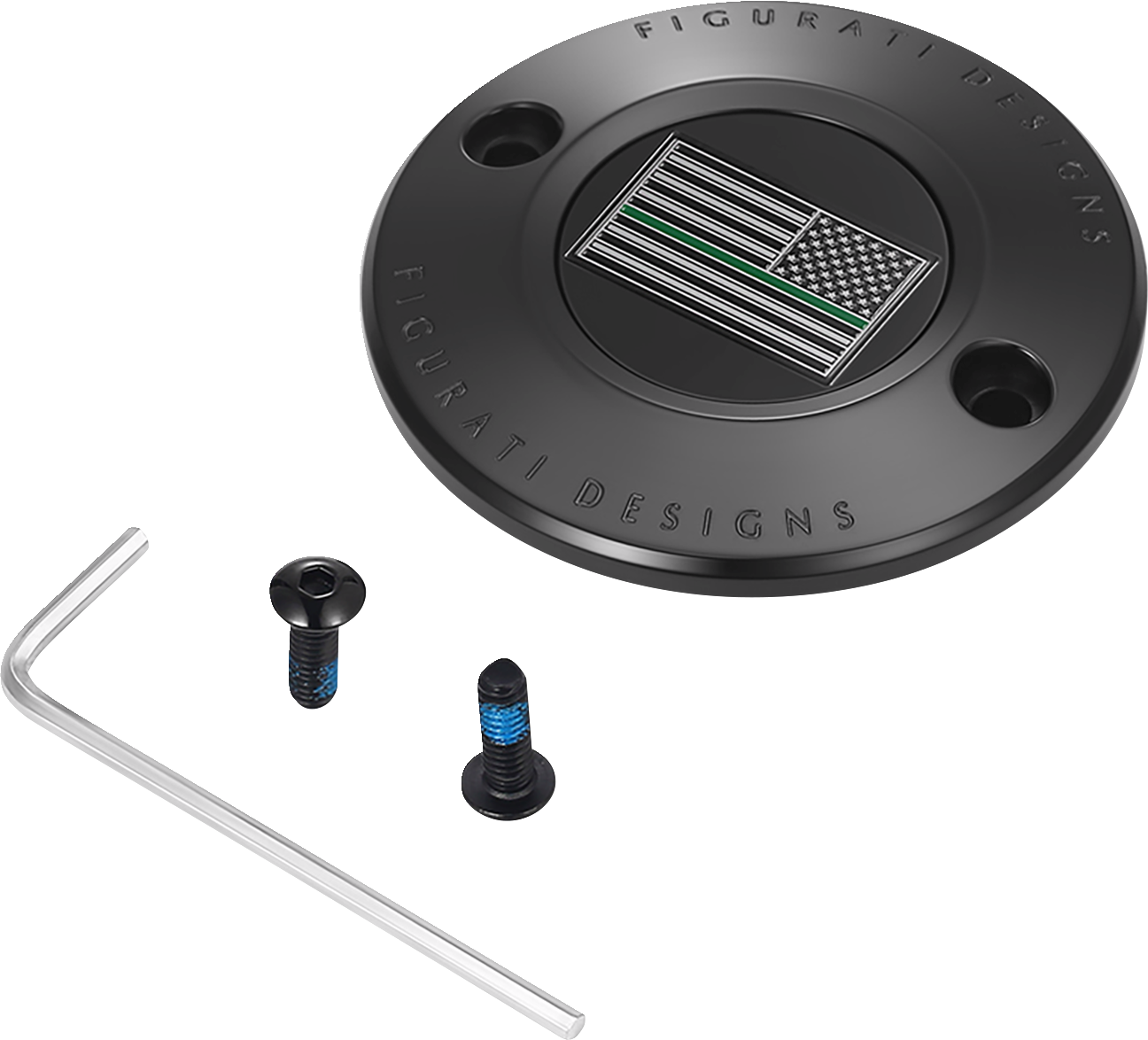 Figurati Designs Green Line Flag Black Timing Cover for 2017-2023 Harley M8