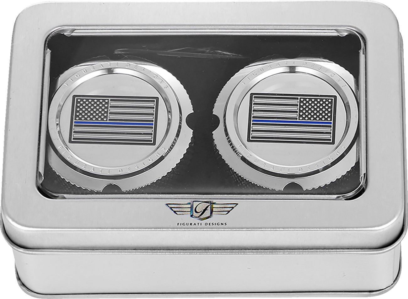 Figurati Designs Front Blue line Flag Axle Nut Chrome Covers for 2002-22 Harley