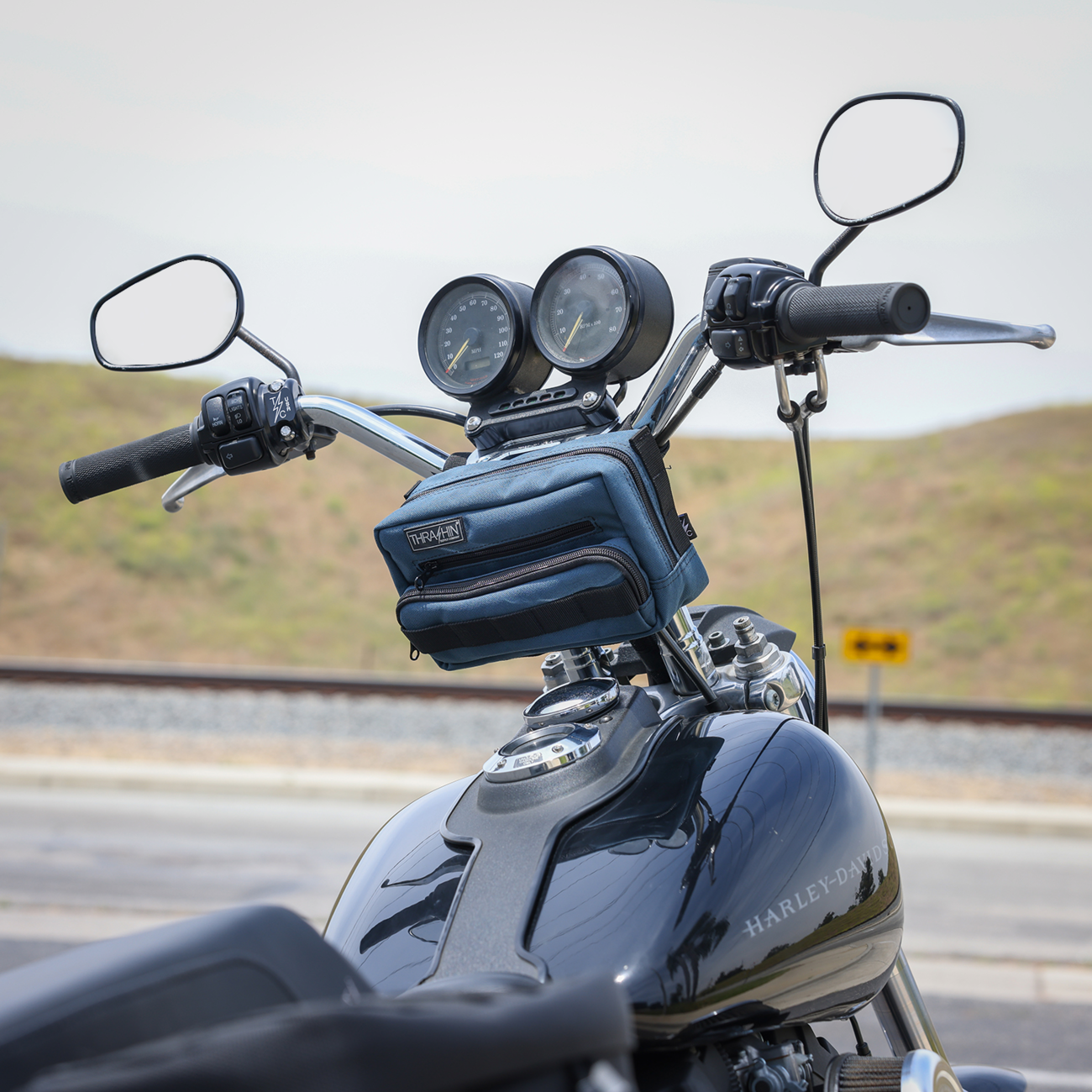 Thrashin Supply Blue Motorcycle Handlebar Storage Bag Harley Davidson THB-0023