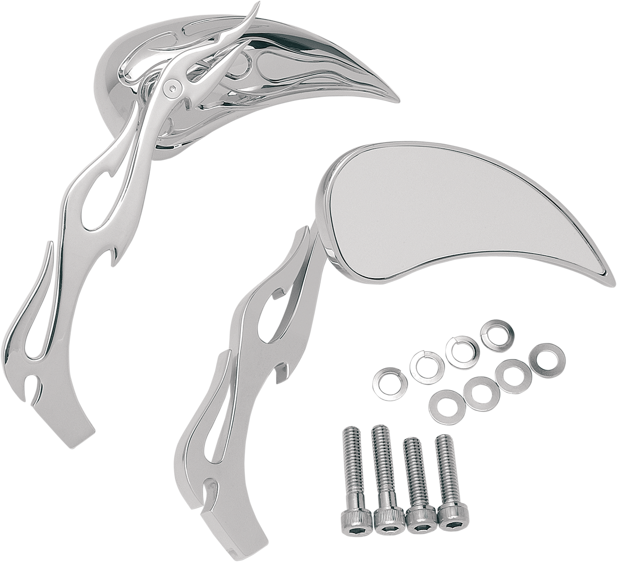Drag Specialties Chrome Flamed Motorcycle Mirror Set for Harley Davidson FX FXD