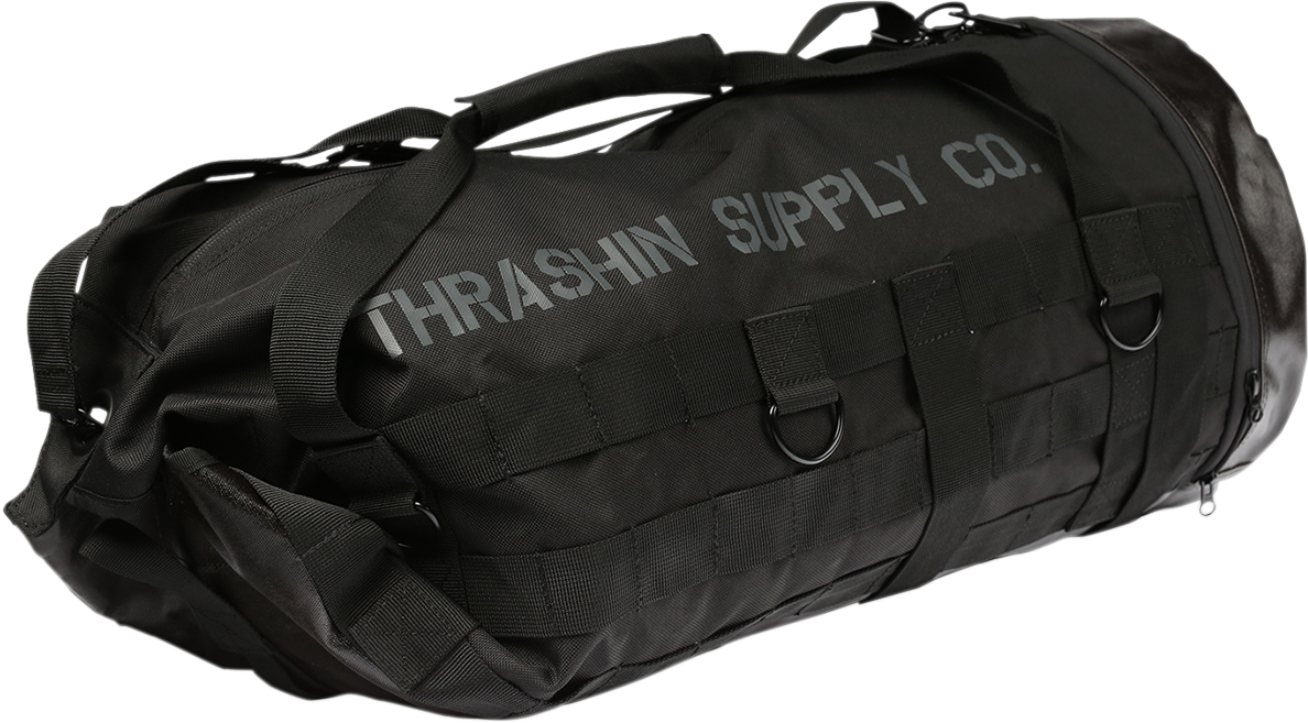 Thrashin Black Zipper Mission Sissybar Molle Webbing Duffle Bag for Harley