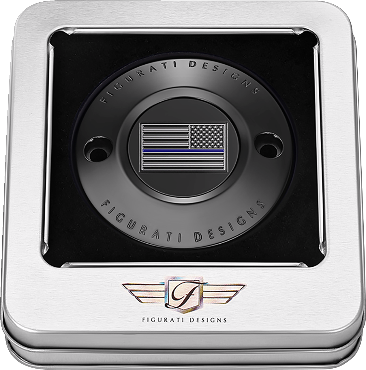 Figurati Designs Blue Line Flag Black Timing Cover for 2017-2023 Harley M8