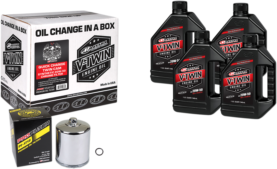 Maxima Twin Cam Quick Change Oil Kit Chrome Filter for 99-17 Harley Touring FLHX