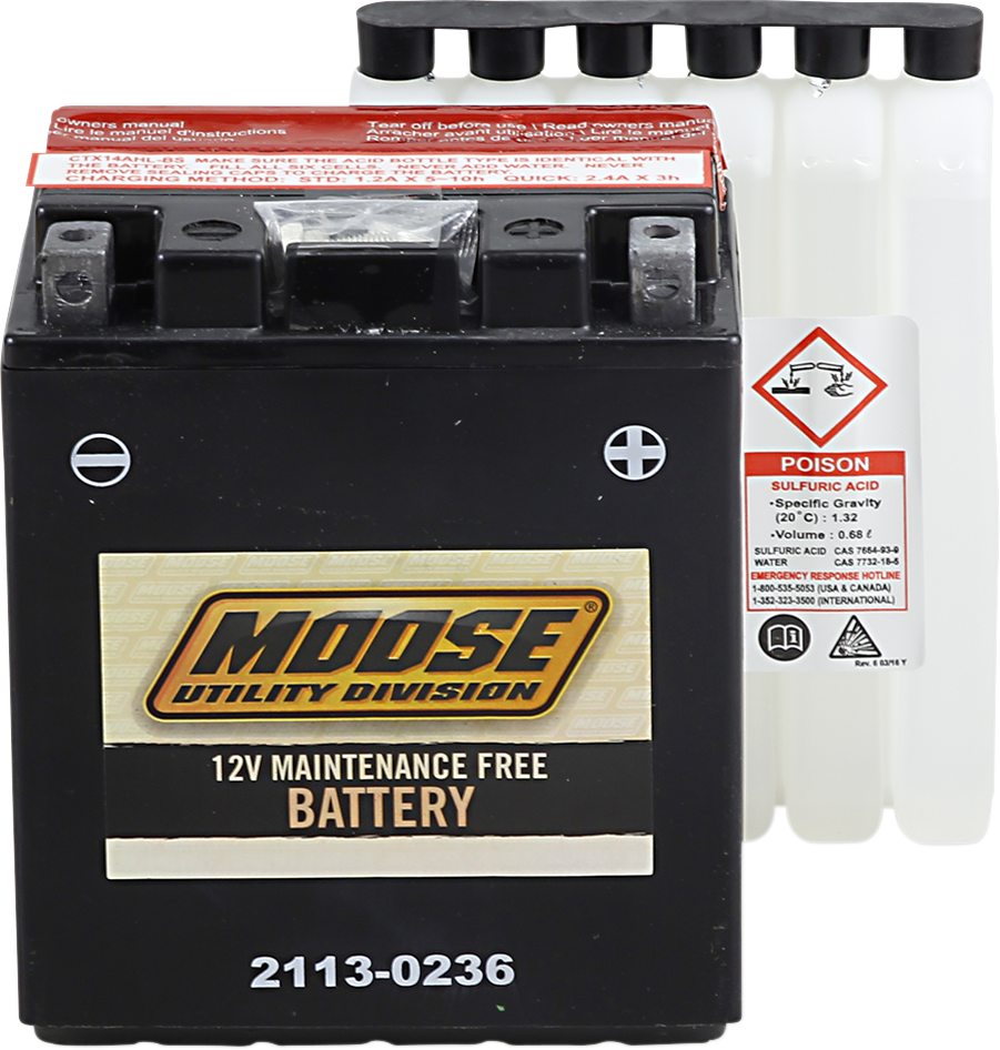 Moose YTX14AHL-BS Maintenance Free Battery for 98-15 Arctic Cat 250 300 4x4