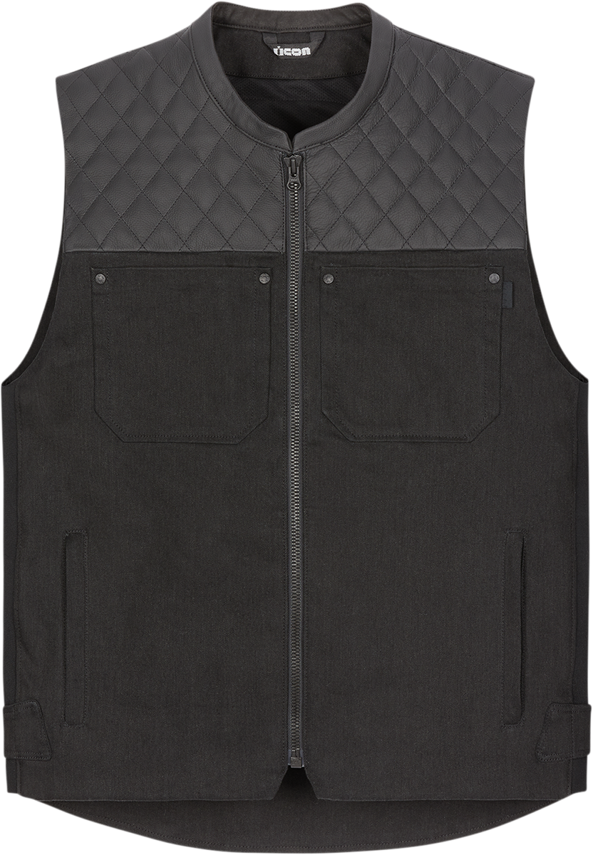 Icon Mens Chamonix Black Denim Motorcycle Club Riding Street Sport Racing Vest