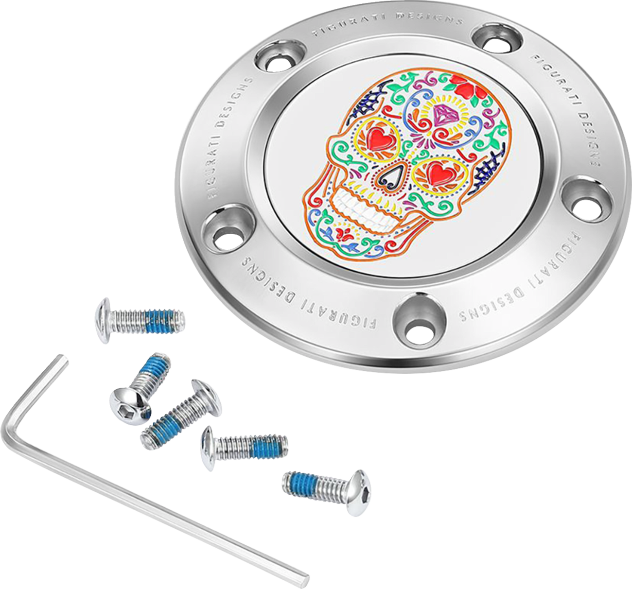 Figurati Designs Sugar Skull 5 Hole Timing Cover for 1999-2017 Harley Twin Cam