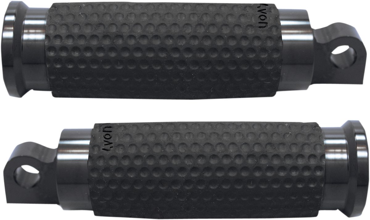 Avon Black Anodized Gel Rubber Male Mount Driver Passenger Motorcycle Footpegs