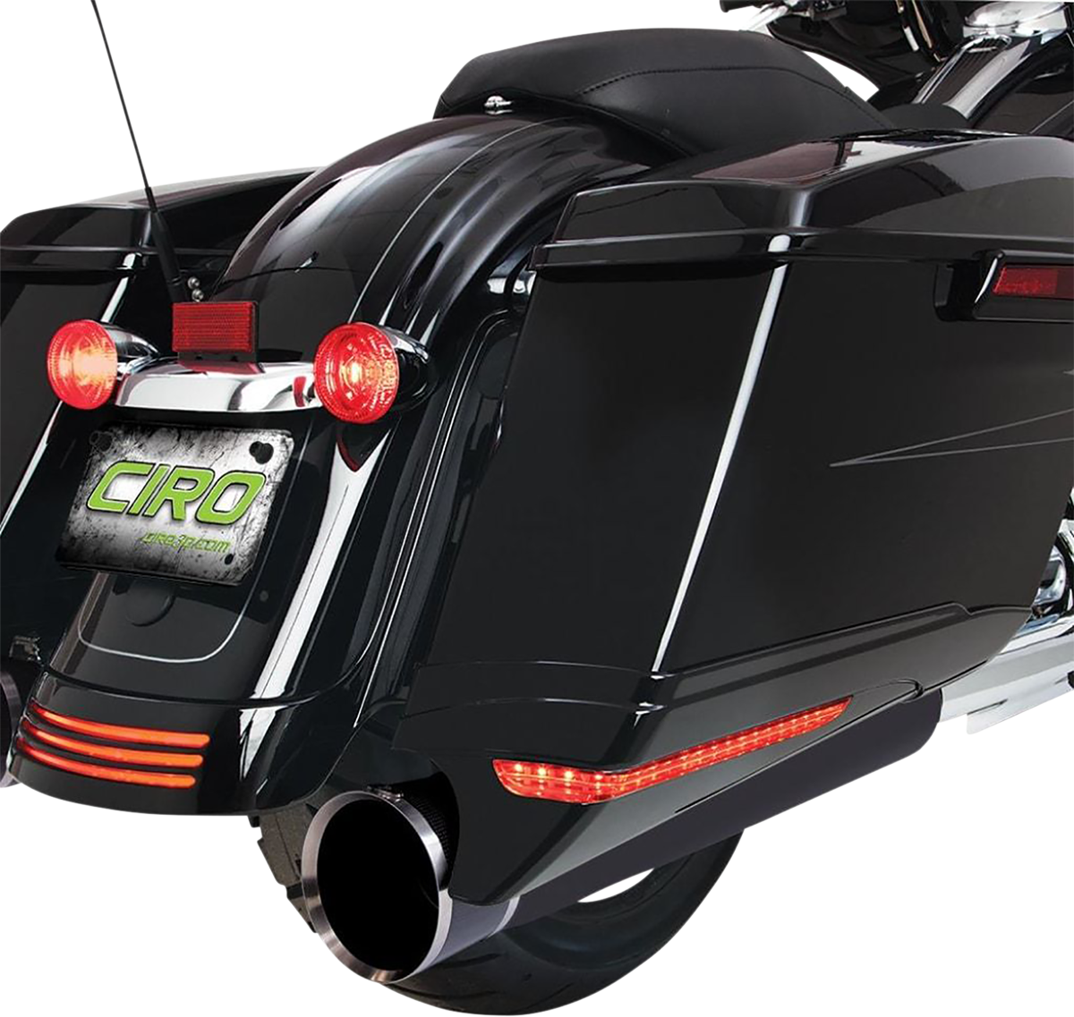 Ciro Black Rear Motorcycle Saddlebag Extensions 2014-2024 Harley Touring Models