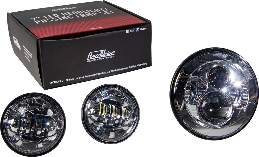 Harddrive Chrome Motorcycle LED Headlight & Passing Lamp Kit Harley Davidson