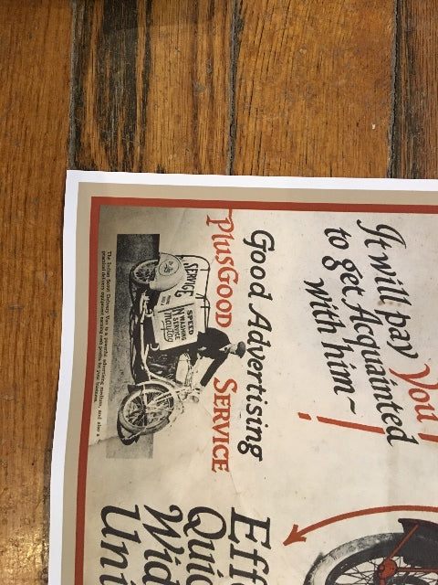 Vintage Replica Poster The Indian Service Car Chuck Myles Cardstock 24"x 17"