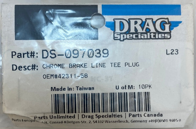 Drag Specialties Front and Rear Brake Line 3/8-24 T-Junction Plug
