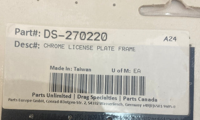 Drag Specialties Chrome Universal Motorcycle License Plate Frame fits Harley