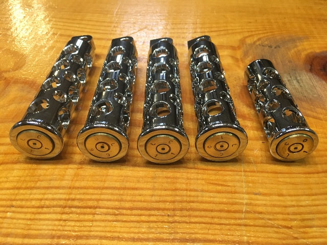 JT's Cycles Genuine .50 Caliber BMG Bullets Chrome Footpegs Kit for Harley