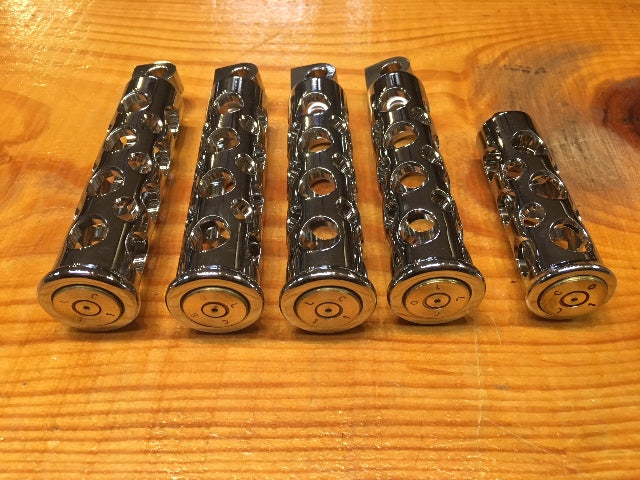 JT's Cycles Genuine .50 Caliber BMG Bullets Chrome Footpegs Kit for Harley