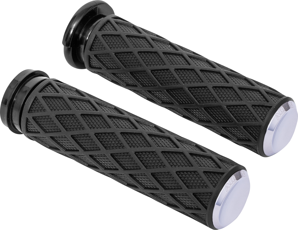 Arlen Ness Diamond TBW Black Chrome 1" Handlebar Hand Grips 2008-2024 Harley
