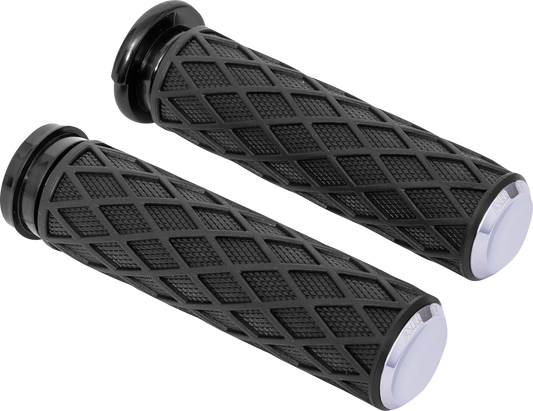 Arlen Ness Diamond TBW Black Chrome 1" Handlebar Hand Grips 2008-2024 Harley
