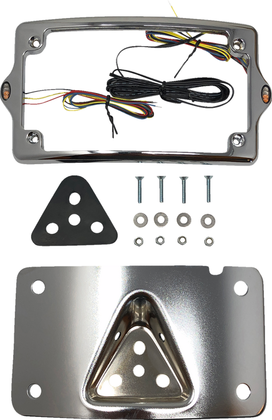 Kodlin Elypse Chrome Curved LED License Plate Kit for 3-Hole Mount Harley Models