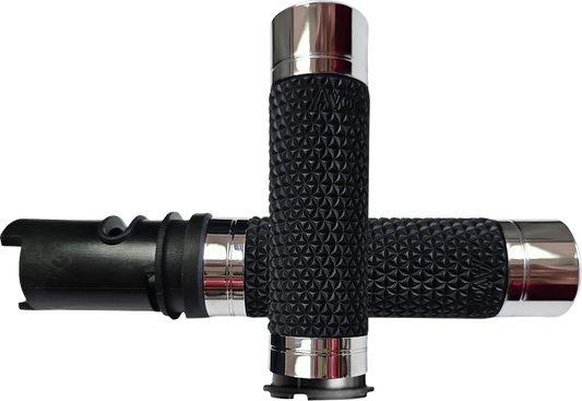 Avon K25 TBW Chrome Knurled Handlebar Grips for 2023-2025 Harley Touring Softail