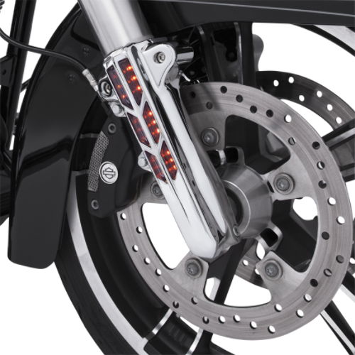 Ciro Chrome Amber LED Lower Front Fork Leg Covers 2014-2024 Harley Touring FLHT