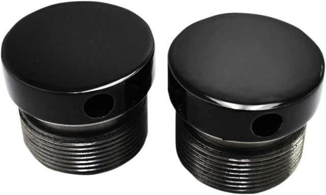 La Choppers Gloss Black 39mm Fork Tube Caps fits 84-15 Harley Dyna FXRS FXR