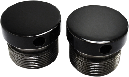La Choppers Gloss Black 39mm Fork Tube Caps fits 84-15 Harley Dyna FXRS FXR