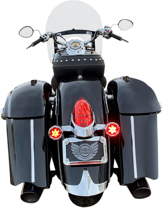 Custom Dynamics ProBEAM Chrome Red LED Bullet Ringz Turn Signals 2014-23 Indian