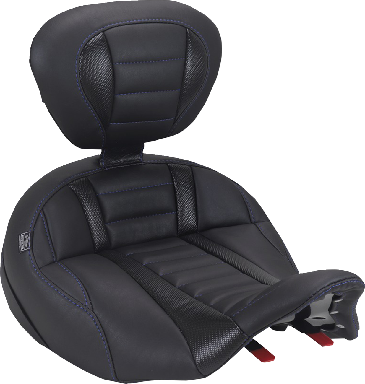 Mustang Deluxe Tour Blue Stitch Solo Seat & Backrest for 2023-26 Harley Touring