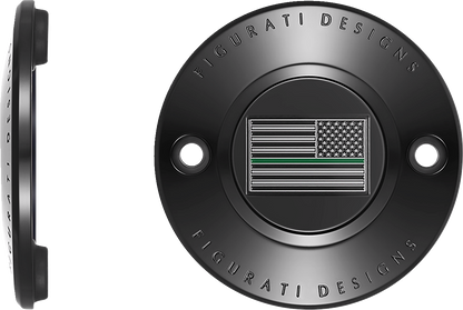 Figurati Designs Green Line Flag Black Timing Cover for 2017-2023 Harley M8