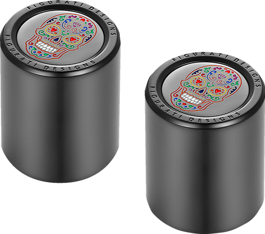 Figurati Designs Black Sugar Skull 1" x 1.25" Docking Hardware Covers for Harley