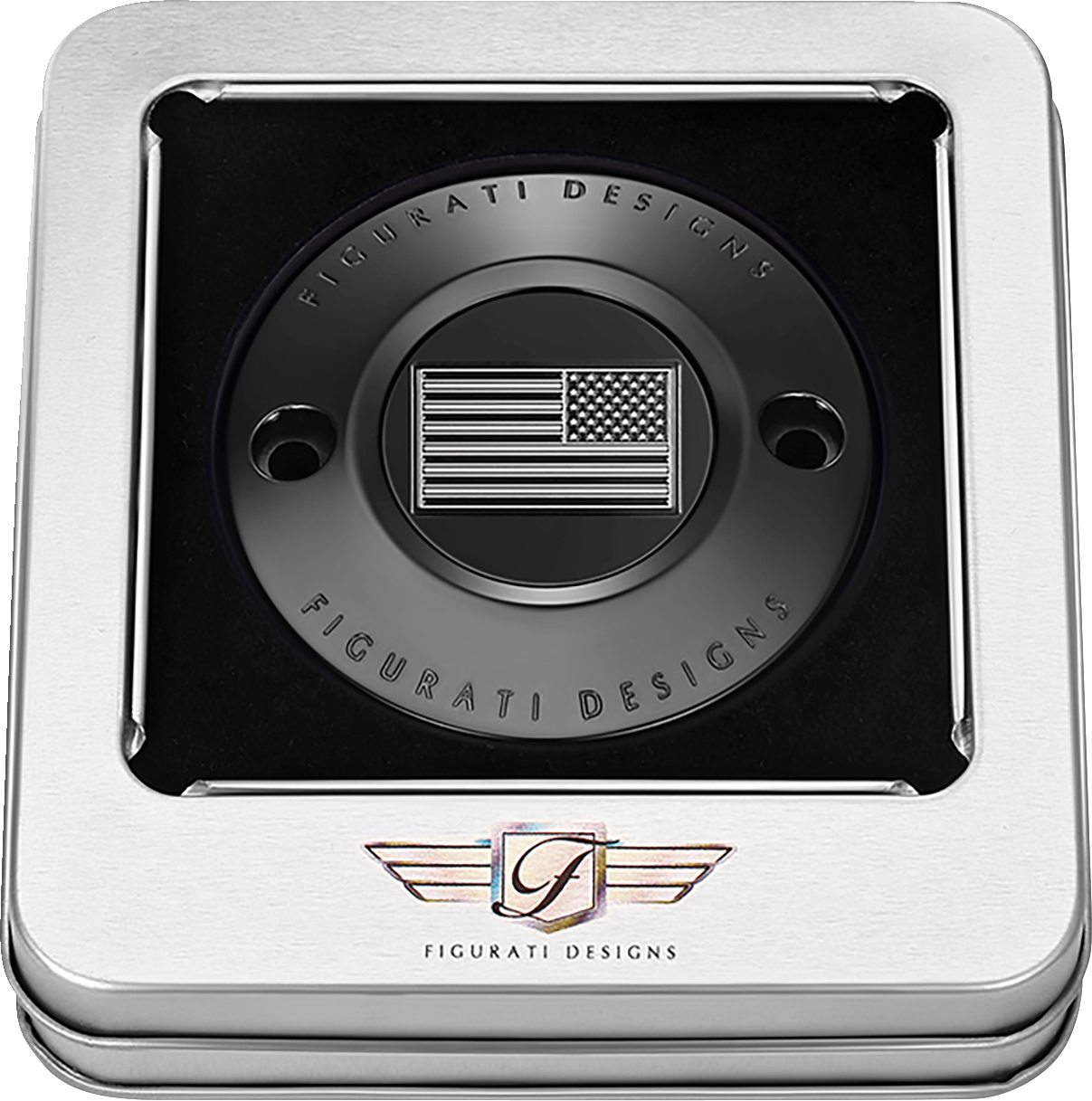 Figurati Designs B&W American Flag Black Timing Cover for 2017-2023 Harley M8