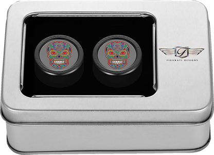 Figurati Designs Black Sugar Skull 1" x 1.25" Docking Hardware Covers for Harley