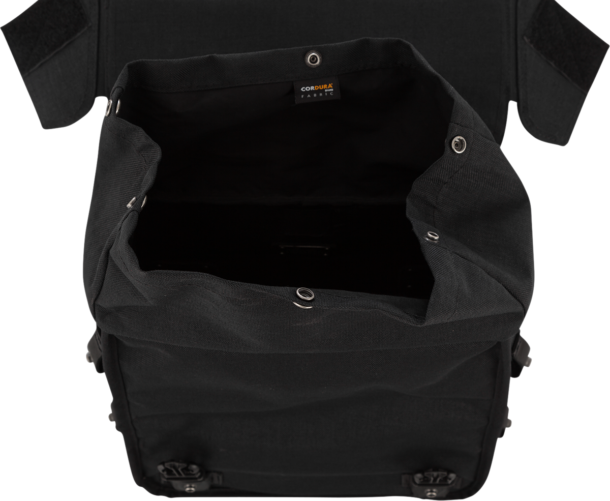Burly Brand Black Leather Cordura Throw-Over Saddlebags for Harley Davidson