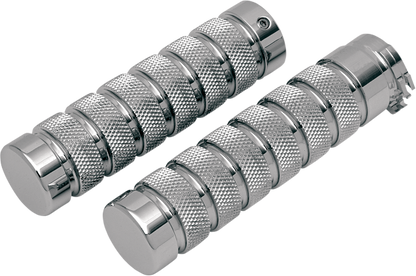 Accutronix Chrome Notch Knurled Hand Grips 1980-2021 Harley Dyna Touring Softail