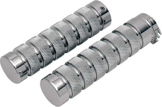 Accutronix Chrome Notch Knurled Hand Grips 1980-2021 Harley Dyna Touring Softail
