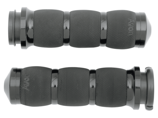 Avon Black Air Cushioned 3 Ring TBW Grips for 2008-2024 Harley Touring Softail