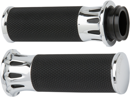Arlen Ness Chrome Fusion Deep Cut Cable Hand Grips for 1980-2022 Harley Davidson