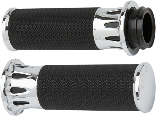 Arlen Ness Chrome Fusion Deep Cut Cable Hand Grips for 1980-2022 Harley Davidson