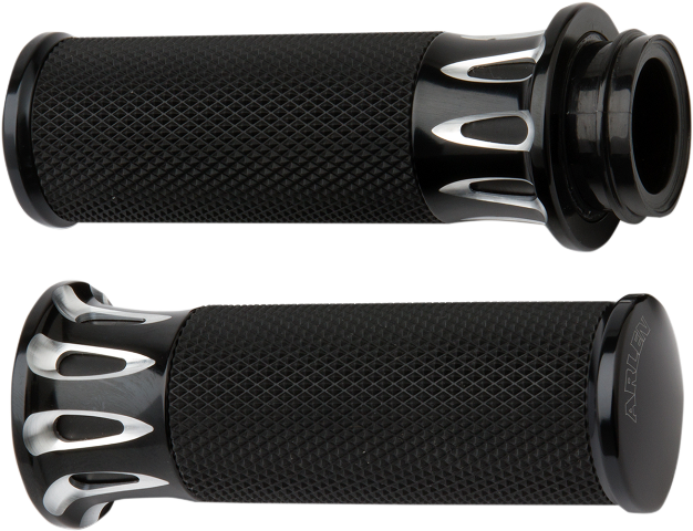 Arlen Ness Black Fusion Deep Cut Cable Hand Grips for 1982-2022 Harley FXST FXSR