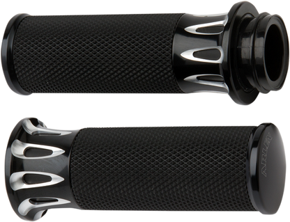 Arlen Ness Black Fusion Deep Cut Cable Hand Grips for 1982-2022 Harley FXST FXSR