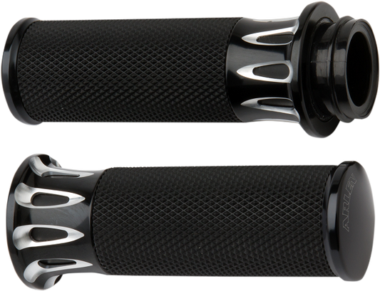 Arlen Ness Black Fusion Deep Cut Cable Hand Grips for 1982-2022 Harley FXST FXSR