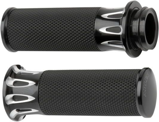 Arlen Ness Black Deep Cut TBW Hand Grips for 2008-2024 Harley Touring Softail