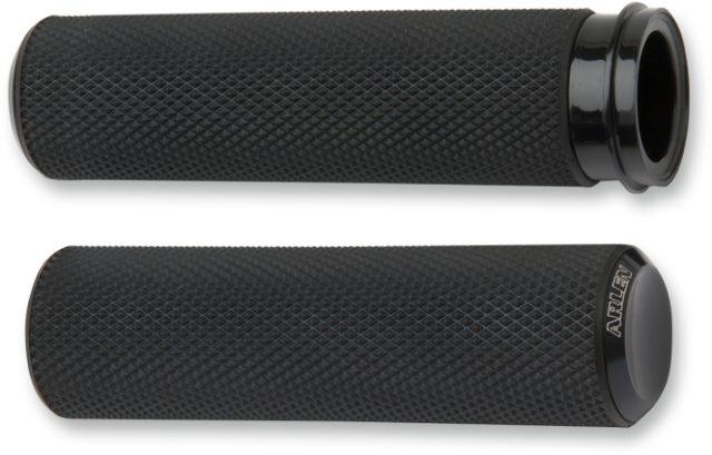 Arlen Ness Black Knurled Hand Grips Throttle By Wire for 2008-24 Harley Touring