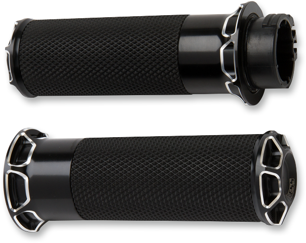 Arlen Ness Beveled Black Dual Cable Hand Grips for 1980-2022 Harley FX FXD FLHT