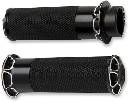 Arlen Ness Beveled Black Dual Cable Hand Grips for 1980-2022 Harley FX FXD FLHT