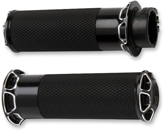 Arlen Ness Beveled Black Dual Cable Hand Grips for 1980-2022 Harley FX FXD FLHT